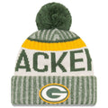 Green Bay Packers New Era NFL Cuffed Pom Knit Beanie Green/Yellow Crown/Cuff Team Color Logo (2017 Sideline)