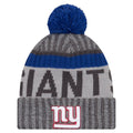 New York Giants New Era Cuffed Pom Knit Beanie Hat Dark Gray/ Royal Blue Crown/Visor Team Color Logo (2017 Sideline)