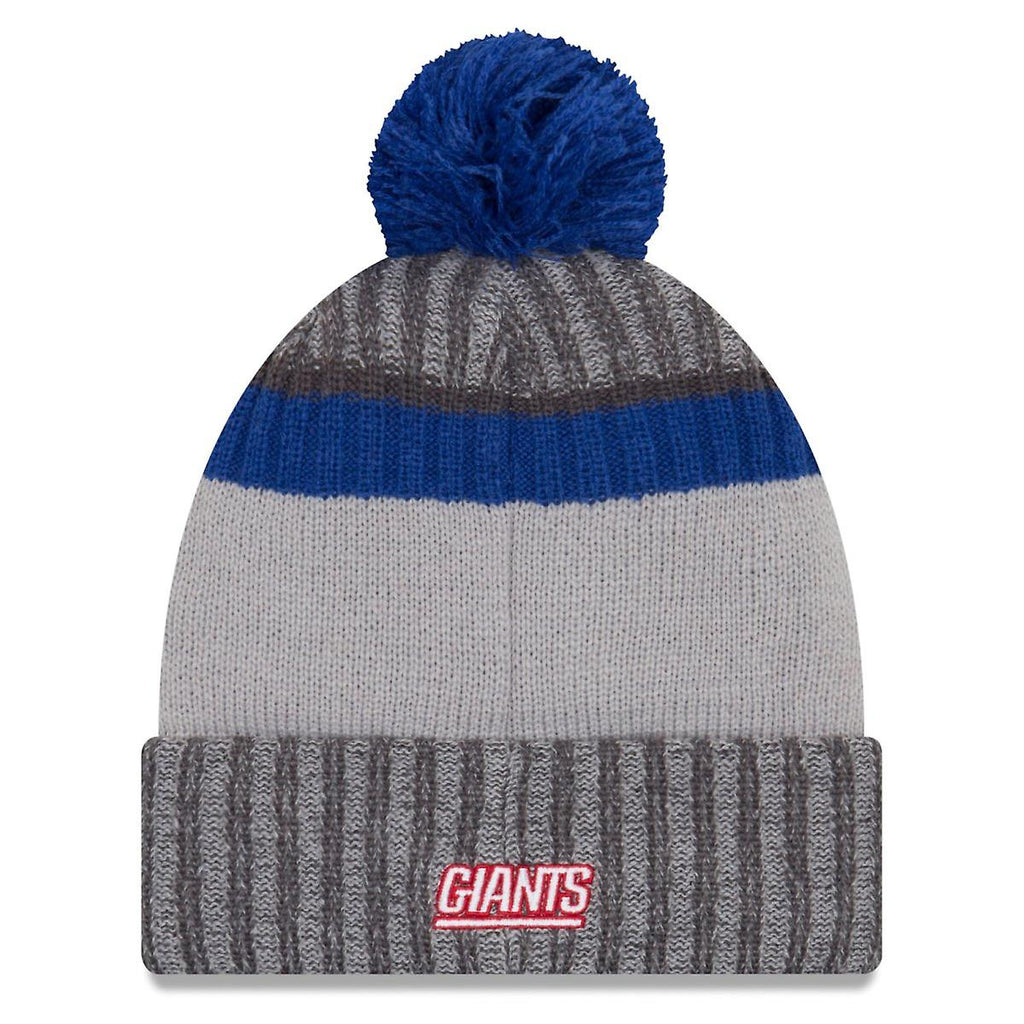 New York Giants New Era Cuffed Pom Knit Beanie Hat Dark Gray/ Royal Blue Crown/Visor Team Color Logo (2017 Sideline)