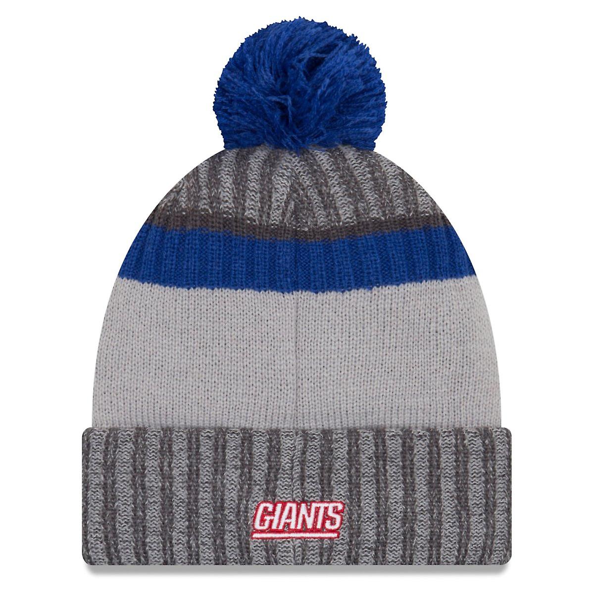 New York Giants New Era Cuffed Pom Knit Beanie Hat Dark Gray/ Royal Blue Crown/Visor Team Color Logo (2017 Sideline)