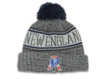 New England Patriots New Era NFL Cuffed Sideline Pom Knit/Beanie Hat Gray Crown/Visor Team Color Logo
