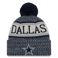 Dallas Cowboys New Era NFL Cuffed Pom Knit Hat Navy Blue/White Crown/Visor Team Color Logo (2018 Sideline)