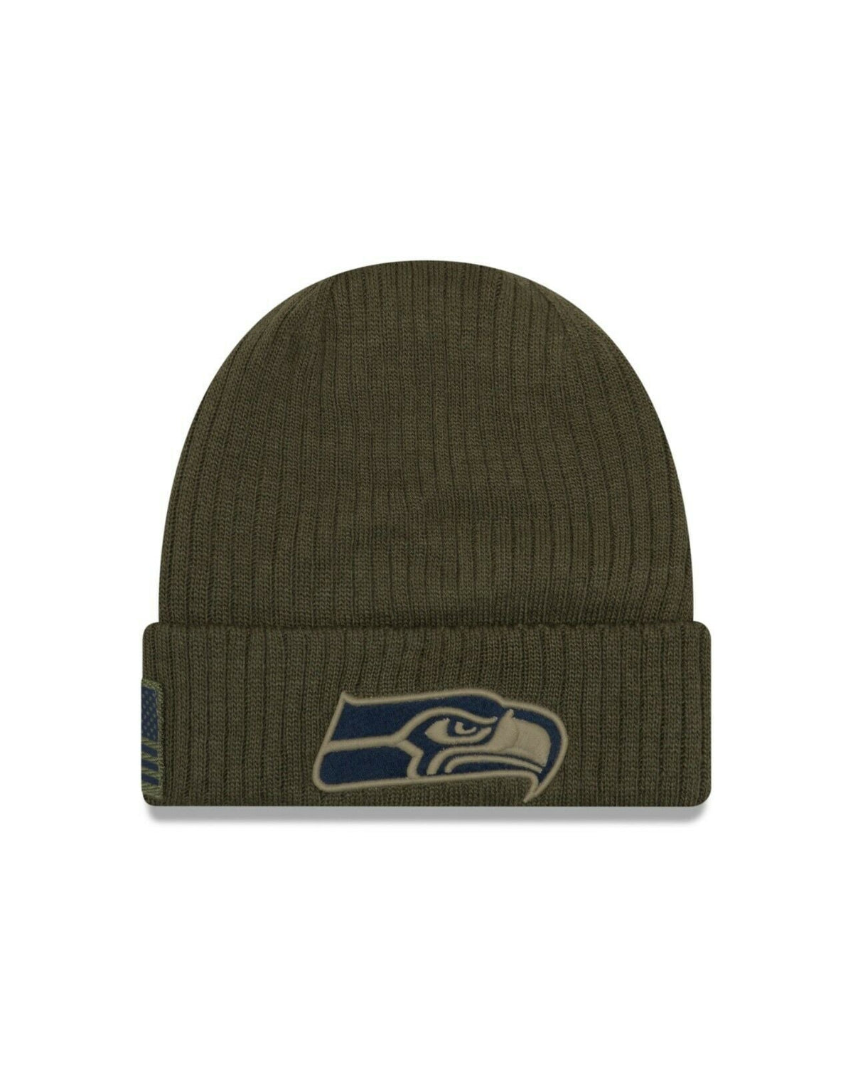 Seattle Seahawks New Era NFL Cuffed Knit Beanie 2018 Salute To Service Olive Green Crown/Cuff Team Color Logo