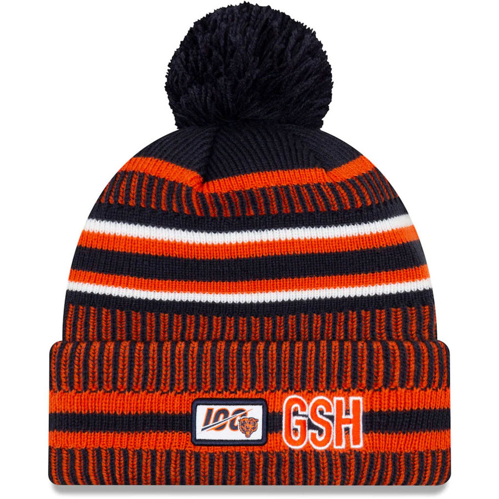 Chicago Bears New Era NFL Cuffed Pom Knit Beanie Hat Orange/Navy Crown/Visor Team Color Logo (2019 Sideline)