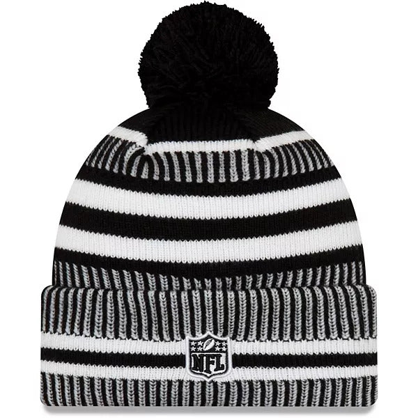Los Angeles Rams New Era NFL Cuffed Pom Knit Beanie Hat Black/White Crown/Visor Team Color Logo (2019 Sideline)