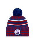New York Giants New Era NFL Cuffed Pom Knit Beanie Hat Blue/Red Crown/Visor Team Color Logo (2019 Sideline)