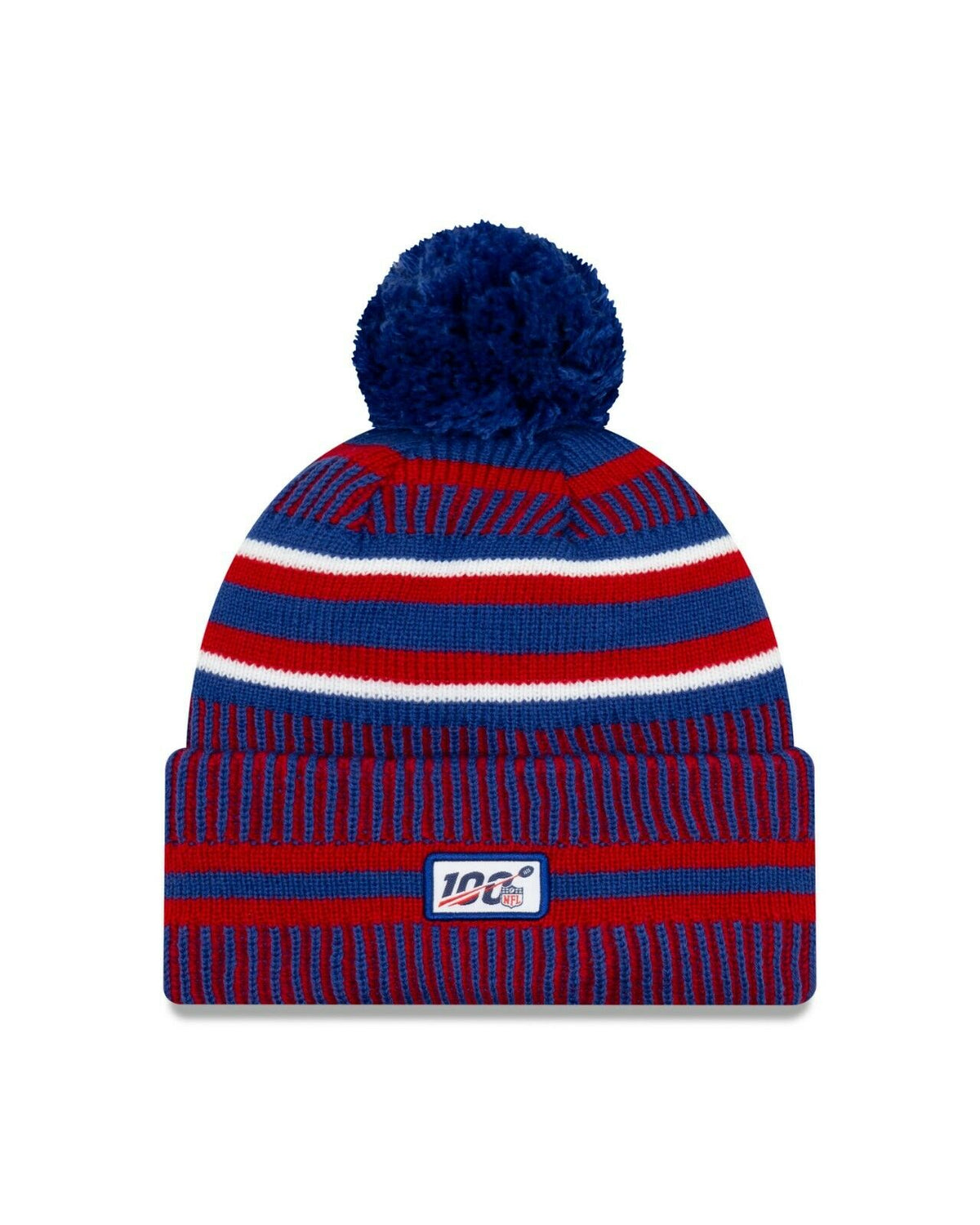 New York Giants New Era NFL Cuffed Pom Knit Beanie Hat Blue/Red Crown/Visor Team Color Logo (2019 Sideline)