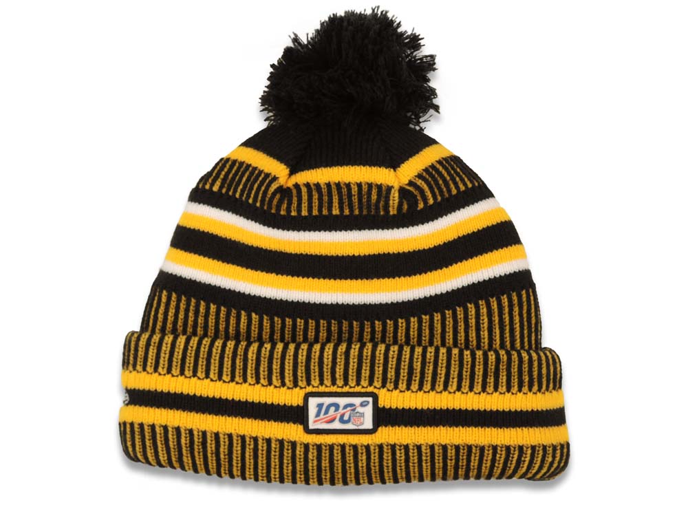 Pittsburgh Steelers New Era NFL Cuffed 2019 Sideline Beanie/Knit Pom Yellow/White/Black Crown/Visor Team Color Logo