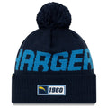 Los Angeles Chargers New Era NFL Road Cuffed Pom Knit Beanie Hat Navy Blue/Sky Blue Crown/Visor Team Color Logo (2019 Sideline)