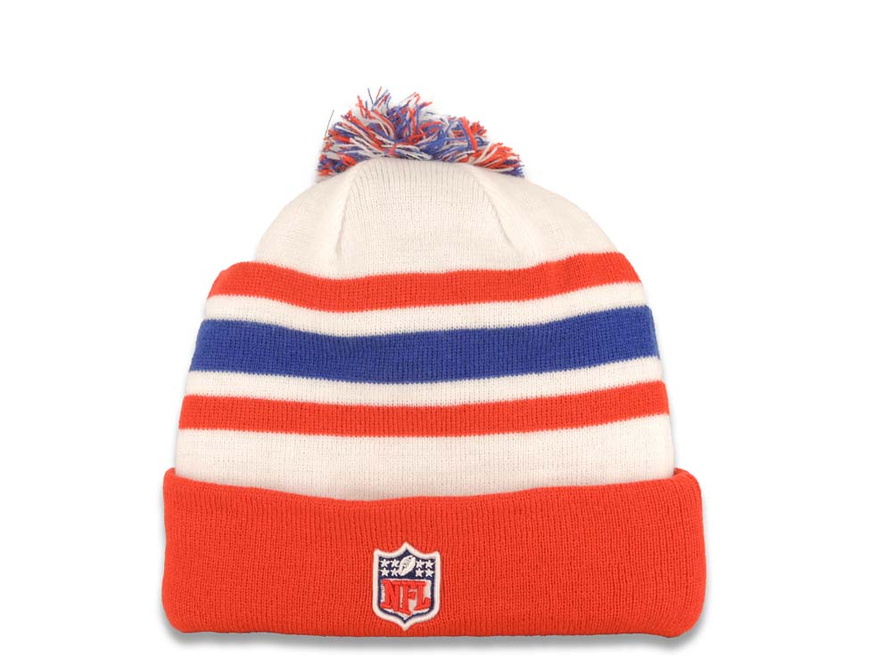 New England Patriots New Era NFL Cuffed Pom Sideline Beanie/Knit Hat White/Red/Blue Crown/Visor Team Color Logo