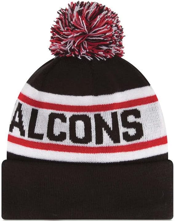 Atlanta Falcons New Era NFL Cuffed Pom Knit Beanie Hat Black/White/Red Crown/Visor Team Color Logo