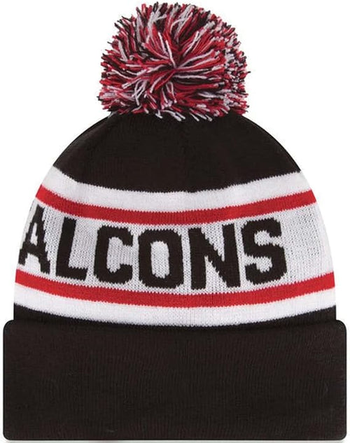 Atlanta Falcons New Era NFL Cuffed Pom Knit Beanie Hat Black/White/Red Crown/Visor Team Color Logo