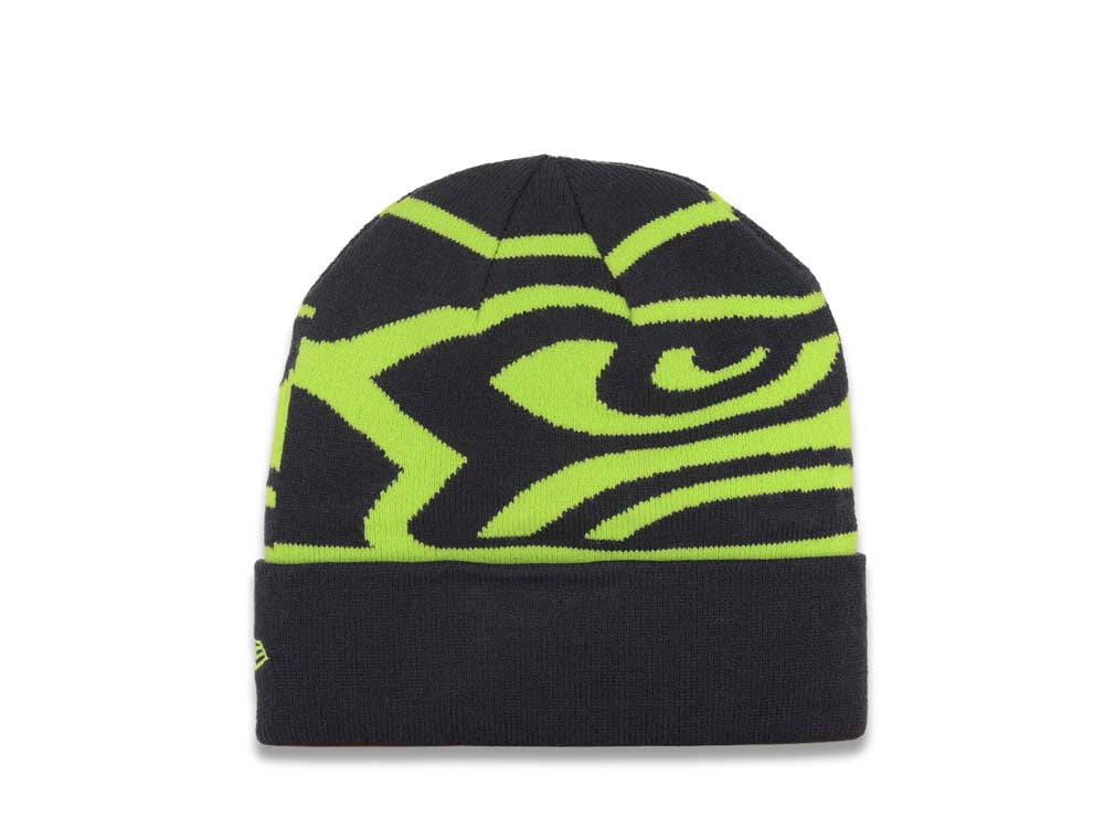 Seattle Seahawks New Era NFL Cuffed Whiz A3 Knit Beanie Hat Green/Black Crown/Visor Team Color Logo