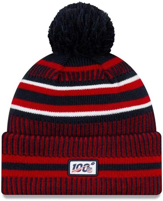 Houston Texans New Era NFL 2019 Sideline Cuffed Pom Knit Hat Red/Navy Blue/White Crown/Visor Team Color Logo