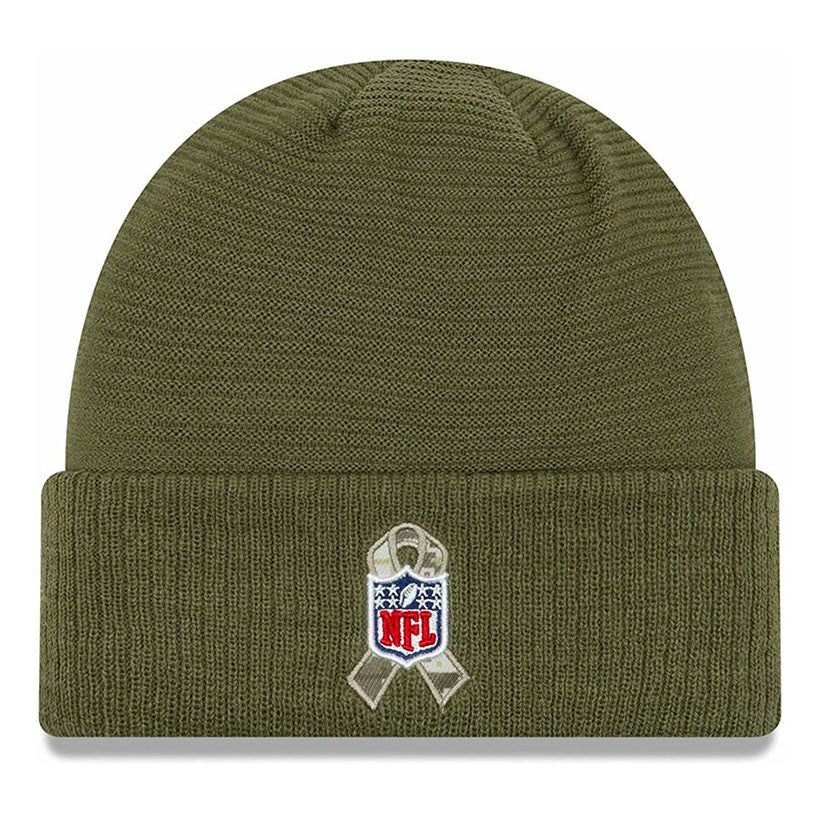 Oakland Raiders New Era NFL 2019 Salute To Service Cuffed Knit Beanie Hat Olive Green Crown/Visor Team Color Logo