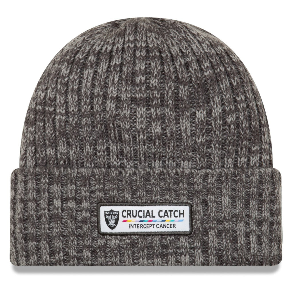 Oakland Raiders New Era NFL Cuffed Knit Beanie Hat Dark Gray/Gray Crown/Visor Team Color Logo (Crucial Catch Intercept Cancer))