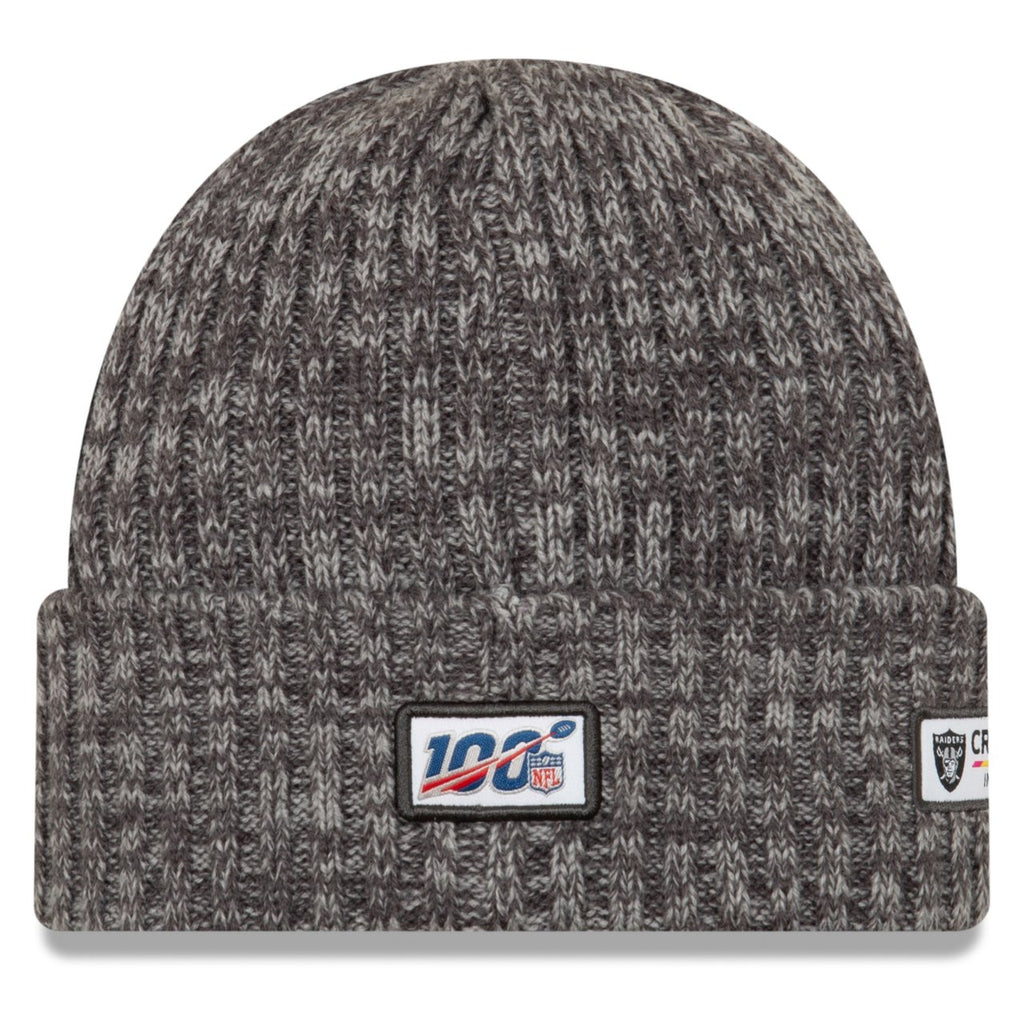Oakland Raiders New Era NFL Cuffed Knit Beanie Hat Dark Gray/Gray Crown/Visor Team Color Logo (Crucial Catch Intercept Cancer))