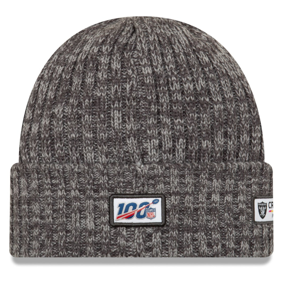 Oakland Raiders New Era NFL Cuffed Knit Beanie Hat Dark Gray/Gray Crown/Visor Team Color Logo (Crucial Catch Intercept Cancer))