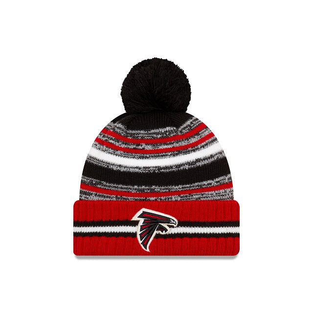 Atlanta Falcons New Era NFL Cuffed 2021 Sideline Sport Official Pom Knit Beanie Black/White/Red Team Color Logo
