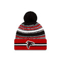 Atlanta Falcons New Era NFL Cuffed 2021 Sideline Sport Official Pom Knit Beanie Black/White/Red Team Color Logo