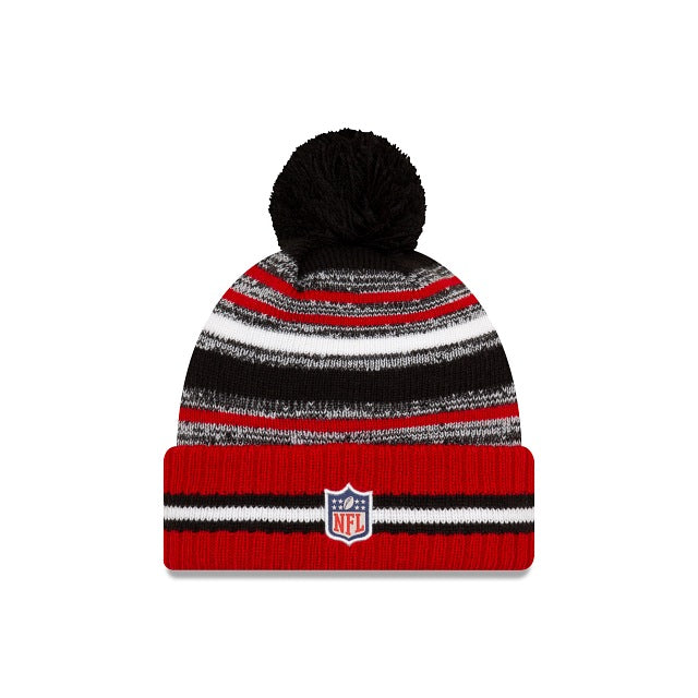 Atlanta Falcons New Era NFL Cuffed 2021 Sideline Sport Official Pom Knit Beanie Black/White/Red Team Color Logo