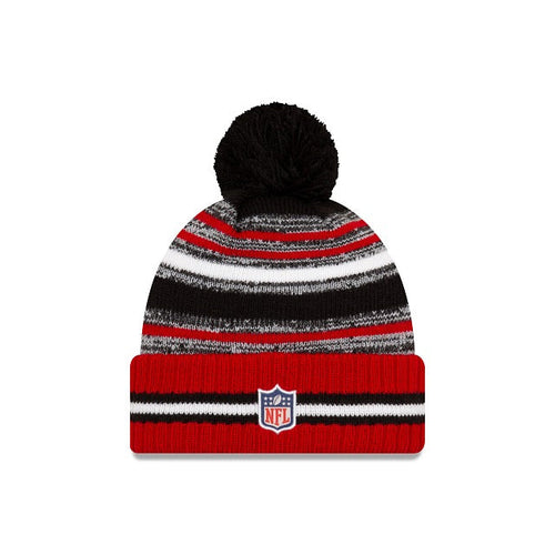 Atlanta Falcons New Era NFL Cuffed 2021 Sideline Sport Official Pom Knit Beanie Black/White/Red Team Color Logo