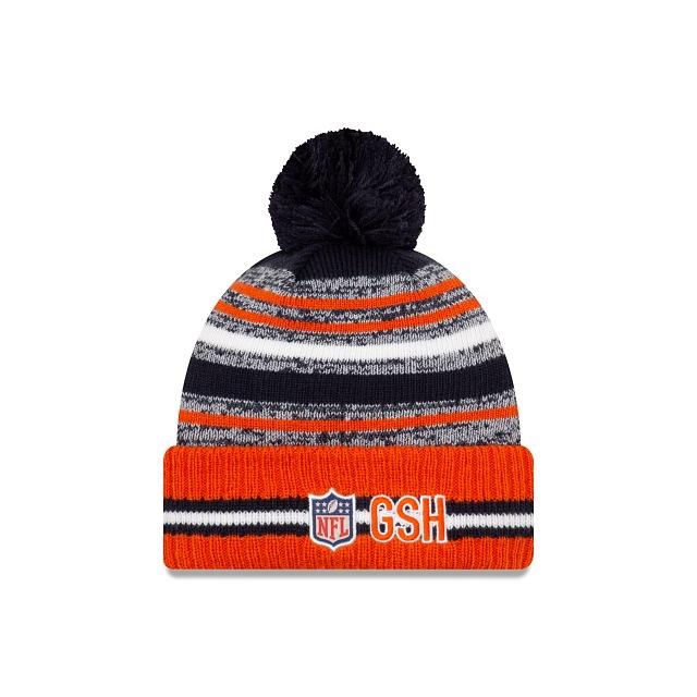 Chicago Bears New Era NFL 2021 Sideline Sport Official Pom Cuffed Knit Beanie Orange/Navy Team Color