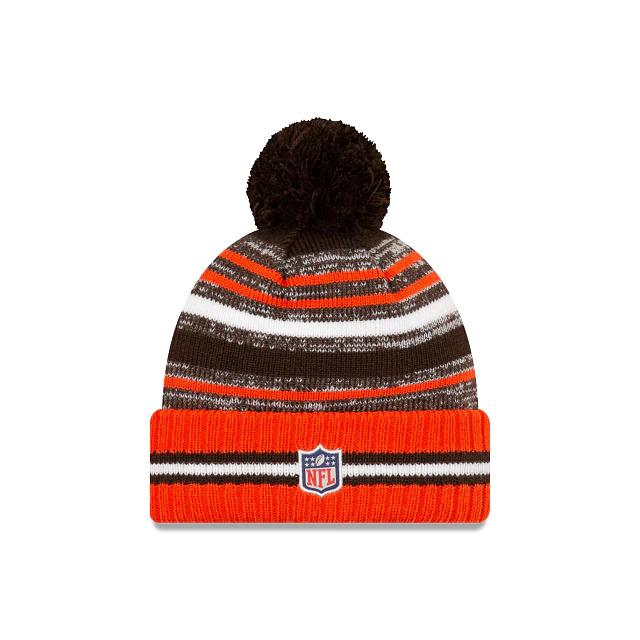 Cleveland Browns New Era NFL 2021 Sideline Sport Official Pom Cuffed Knit Beanie Orange/Brown Team Color