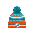 Miami Dolphins New Era NFL 2021 Sideline Sport Official Cuffed Pom Knit Teal/White/Orange Team Color Logo