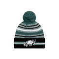 Philadelphia Eagles New Era NFL 22021 Sideline Sport Official Cuffed Pom Knit Hat Green/White/Black Crown/Visor Team Color Logo