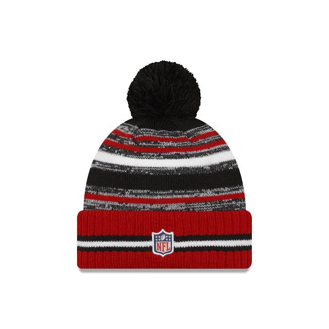 San Francisco 49ers New Era NFL 2021 Sideline Sport Official Pom Cuffed Knit Beanie Red/Black Team Color