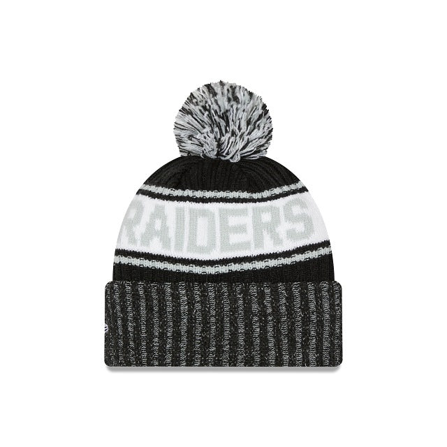 Las Vegas Raiders New Era NFL Cuffed Pom Knit Black/White Team Color Logo (Knit Marl)
