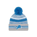 Detroit Lions New Era NFL 2021 Sideline Sport Official Pom Cuffed Knit Beanie Gray/Sky Blue Team Color