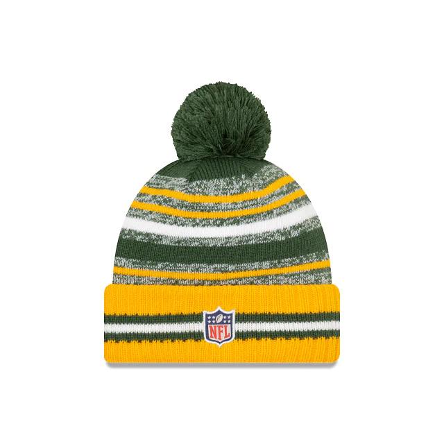 Green Bay Packers New Era NFL 2021 Sideline Sport Official Pom Cuffed Knit Beanie Yellow/Green Team Color