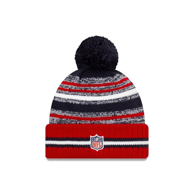 Houston Texans New Era NFL 2021 Sideline Sport Official Pom Cuffed Knit Beanie Red/Navy Team Color