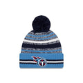 Tennessee Titans New Era NFL 2021 Sideline Sport Official Cuffed Pom Knit Navy/Sky Blue/White Team Color Logo