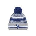Indianapolis Colts New Era NFL 2021 Sideline Sport Official Cuffed Pom Knit Royal Blue/Gray/White Team Color Retro Logo