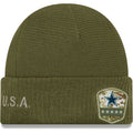 Dallas Cowboys New Era NFL 2019 Salute To Service Cuffed Knit Beanie Hat Olive Green Crown/Visor Team Color Logo