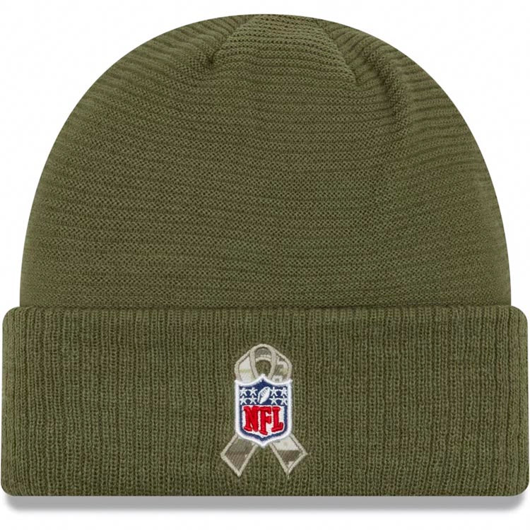 Dallas Cowboys New Era NFL 2019 Salute To Service Cuffed Knit Beanie Hat Olive Green Crown/Visor Team Color Logo