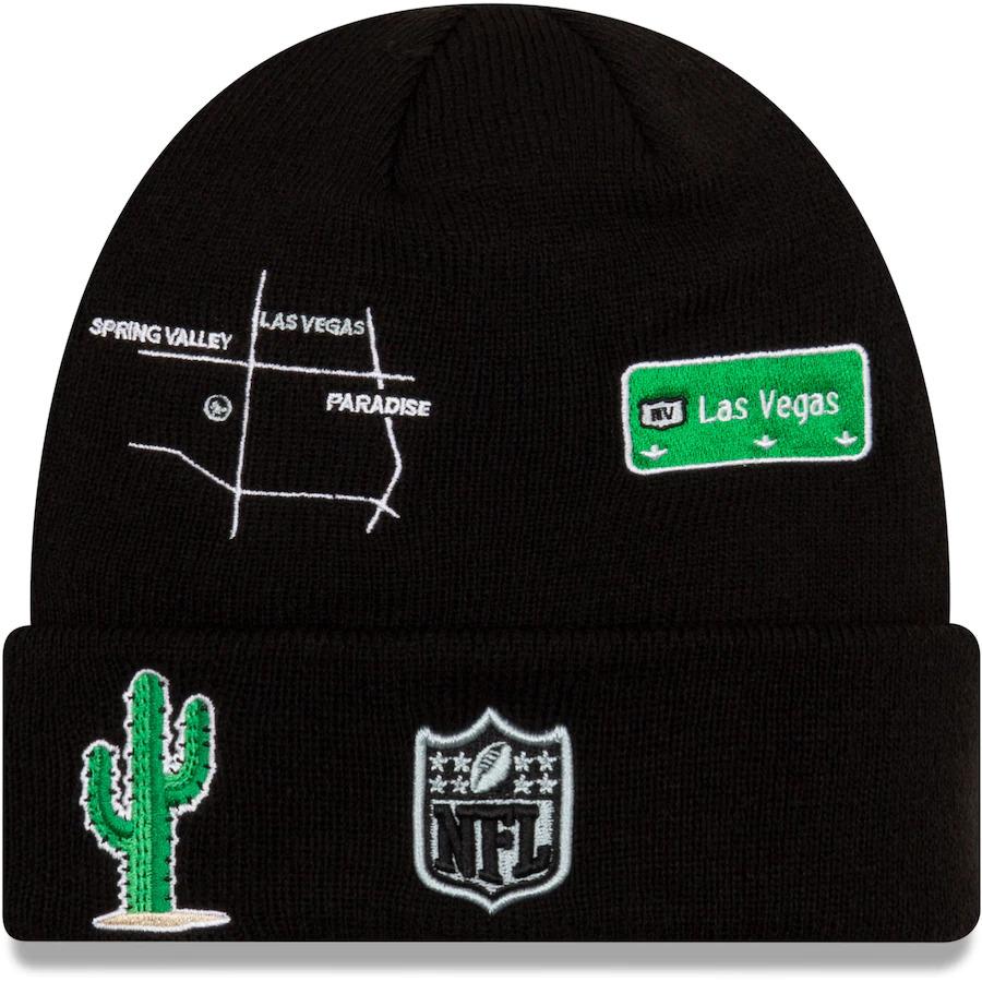 Las Vegas Raiders New Era NFL Cuff Knit Team Color Black Crown/Cuff Team Color Logo Super Bowl XVIII City Transit