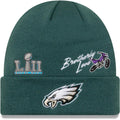 Philadelphia Eagles New Era NFL Cuff Knit Team Color Green Crown/Cuff Team Color Logo Super Bowl LII City Transit