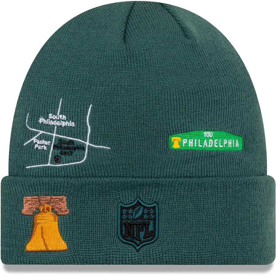 Philadelphia Eagles New Era NFL Cuff Knit Team Color Green Crown/Cuff Team Color Logo Super Bowl LII City Transit
