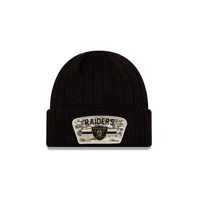Las Vegas Raiders New Era Cuffed Knit Beanie 2021 Salute To Service Hat Black Crown Patch Logo