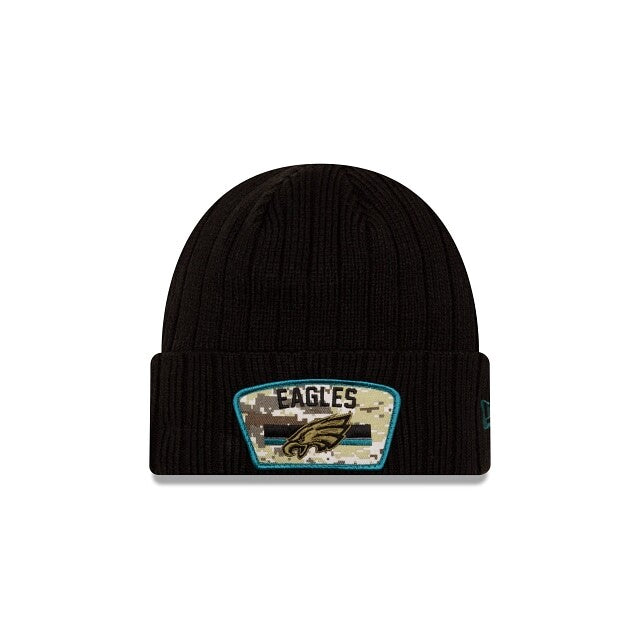 Philadelphia Eagles New Era NFL Cuffed Knit Beanie 2021 Salute To Service Hat Black Crown Patch Logo
