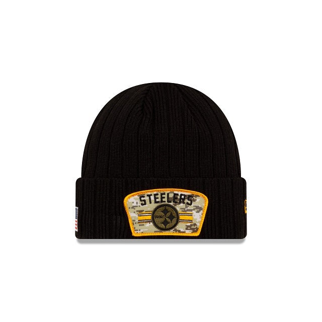 Pittsburgh Steelers New Era NFL Cuffed Knit Beanie 2021 Salute To Service Hat Black Crown Patch Logo