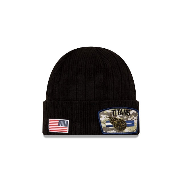 Tennessee Titans New Era NFL Cuffed Knit Beanie 2021 Salute To Service Hat Black Crown Patch Logo