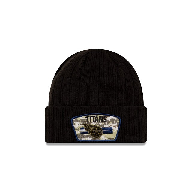 Tennessee Titans New Era NFL Cuffed Knit Beanie 2021 Salute To Service Hat Black Crown Patch Logo