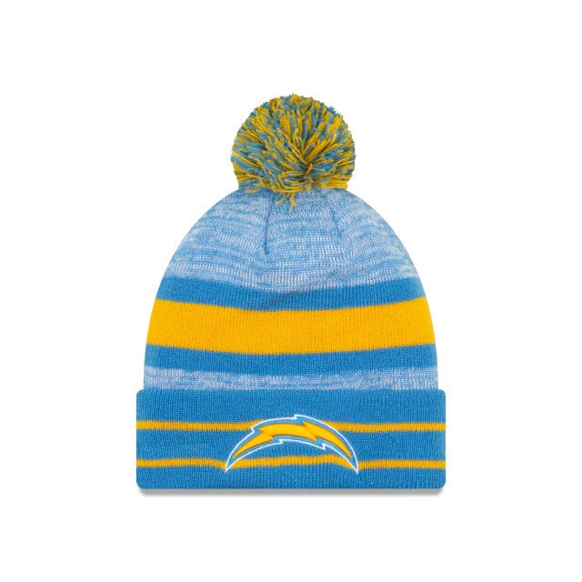 Los Angeles Chargers New Era NFL Cuffed Pom Knit Hat Sky Blue/Yellow Crown Team Color Logo