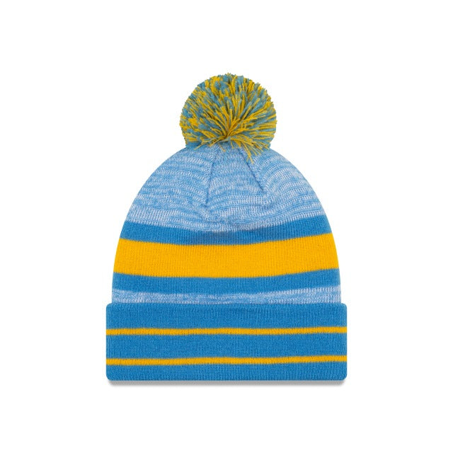 Los Angeles Chargers New Era NFL Cuffed Pom Knit Hat Sky Blue/Yellow Crown Team Color Logo