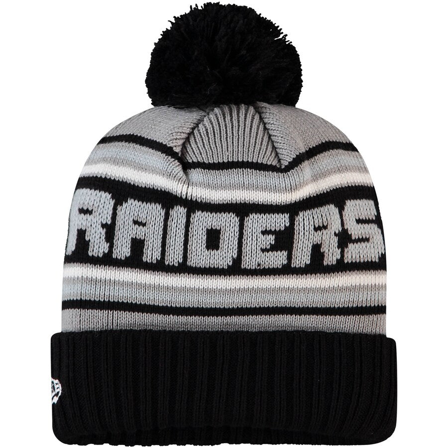 Las Vegas Raiders New Era Cuffed Pom Knit Hat Gray/Black Crown/Visor Team Color Logo (Knit Cheer)